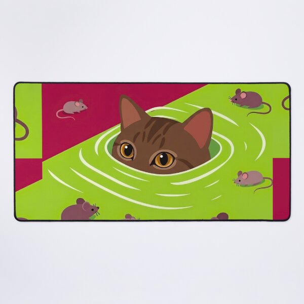 Item preview, Cat Peeking Through Green Water Surrounding Mice Illustration designed and sold by infinitearte.