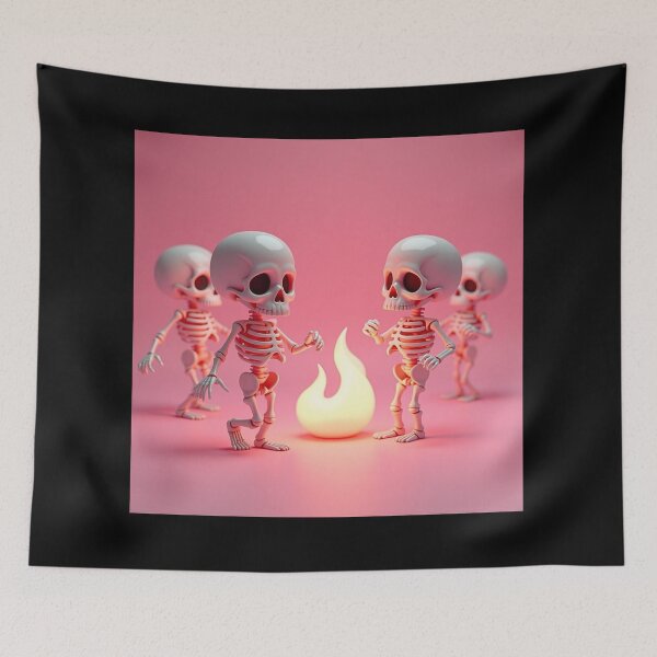 Item preview, Cute Chibi Skeleton Dance Around Fire - Pastel Goth designed and sold by TrezeTreze.
