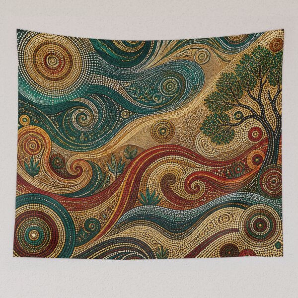 Item preview, Aboriginal Inspired Dot Art - Australian Dreamtime Spiral Earth Landscape designed and sold by GrinGalore.