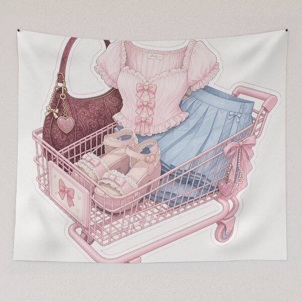 Item preview, Coquette Pink Shopping Cart Fashion Sticker - Cute Girl Therapy Outfit Aesthetic designed and sold by MuseAI.