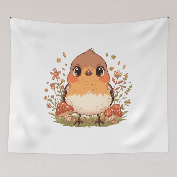 Item preview, Cute Robin Wildflower Sticker | Kawaii Robin with Mushrooms & Forest Flowers | Cottagecore Bird | Woodland Nature Gift designed and sold by dreamz-world.