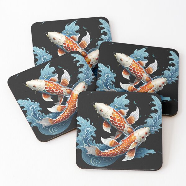 Item preview, Twin Orange Koi Fish In Blue Japanese Waves Circle designed and sold by Surviving Monday Club.