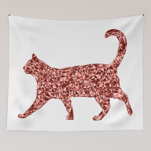 Item preview, Strolling Cat Red Triangular Mosaic Silhouette Design designed and sold by DymondDesigns.