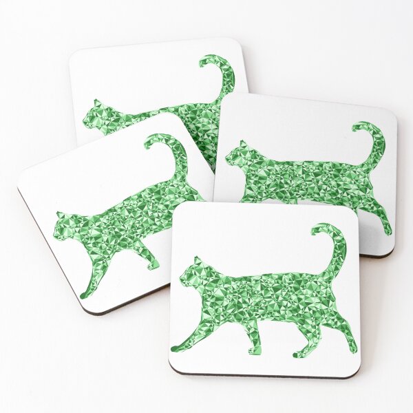 Item preview, Strolling Cat Green Triangular Mosaic Silhouette Design designed and sold by DymondDesigns.