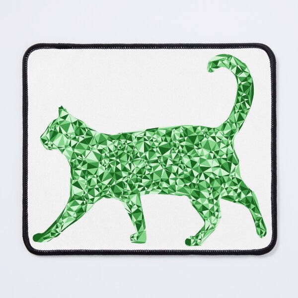 Artikelvorschau, Schlendernde Katze – Grünes dreieckiges Mosaik-Silhouette-Design entworfen und verkauft von DymondDesigns.
