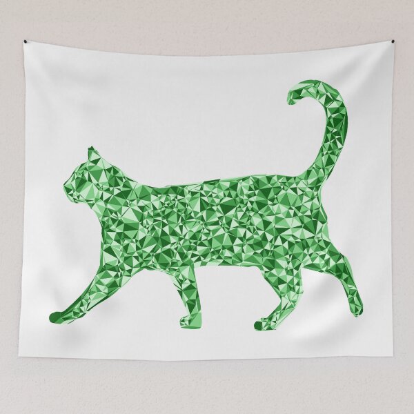 Item preview, Strolling Cat Green Triangular Mosaic Silhouette Design designed and sold by DymondDesigns.