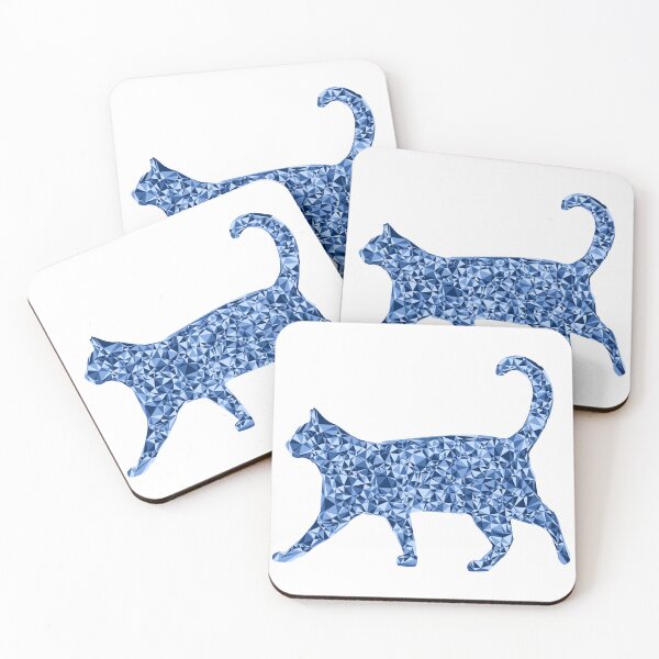 Item preview, Strolling Cat Blue Triangular Mosaic Silhouette Design designed and sold by DymondDesigns.