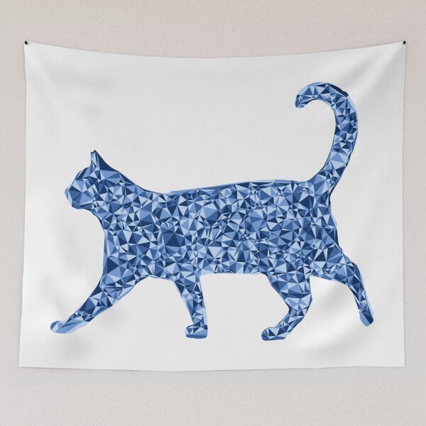 Item preview, Strolling Cat Blue Triangular Mosaic Silhouette Design designed and sold by DymondDesigns.