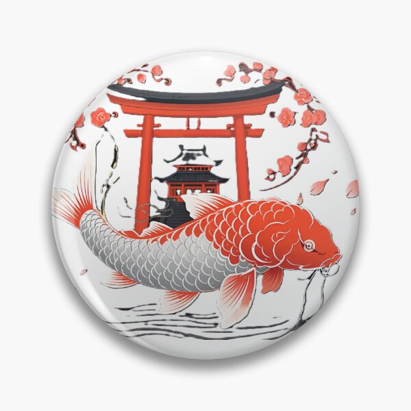 Item preview, Red And White Koi Fish With Torii Gate And Cherry Blossoms designed and sold by Surviving Monday Club.