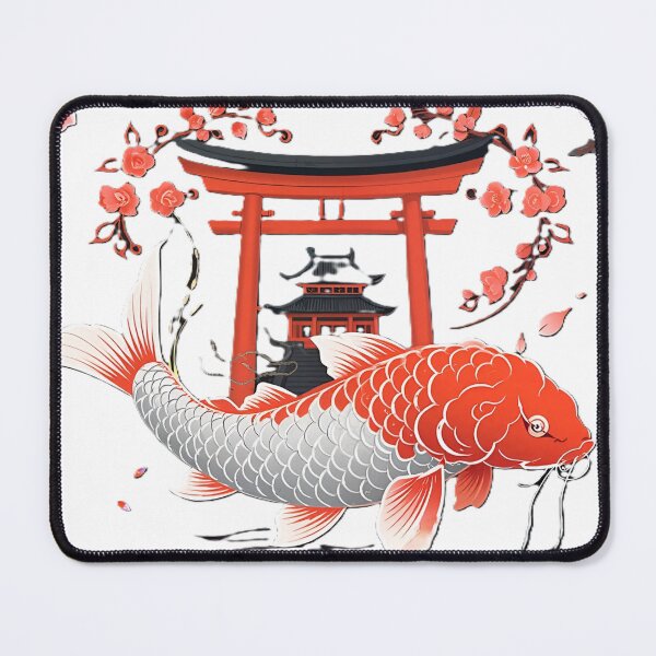 Item preview, Red And White Koi Fish With Torii Gate And Cherry Blossoms designed and sold by Surviving Monday Club.