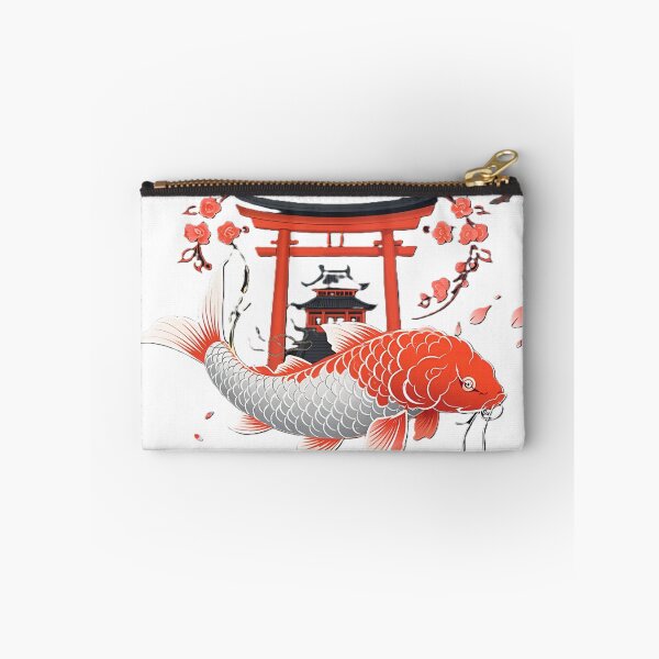 Item preview, Red And White Koi Fish With Torii Gate And Cherry Blossoms designed and sold by Surviving Monday Club.