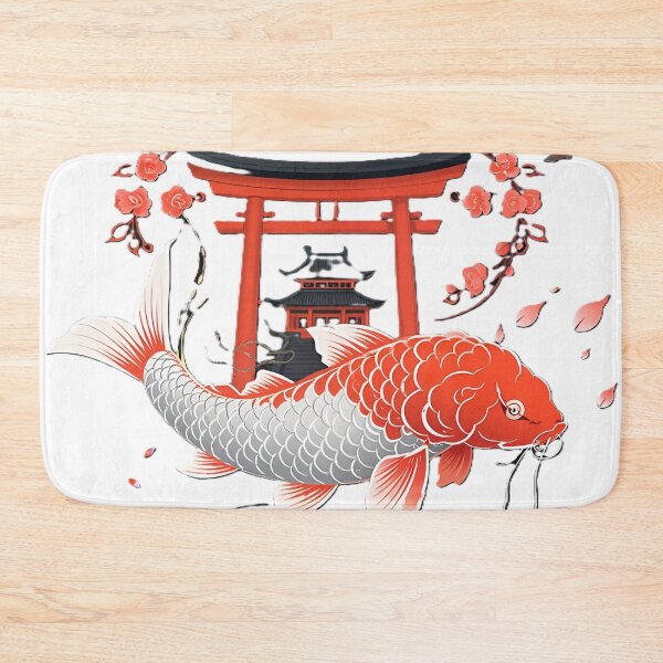 Item preview, Red And White Koi Fish With Torii Gate And Cherry Blossoms designed and sold by Surviving Monday Club.