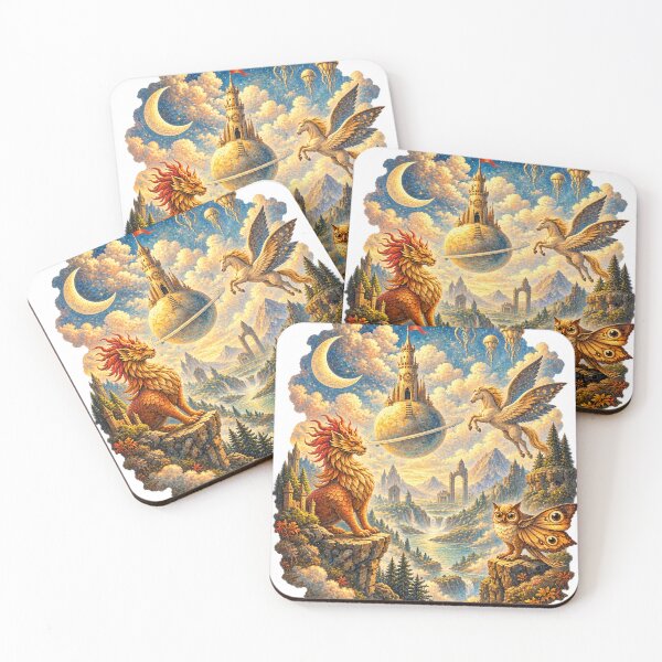 Item preview, Vintage Fantasy Kingdom – Dragon Pegasus Owl and Celestial Castle designed and sold by ChicClicker.