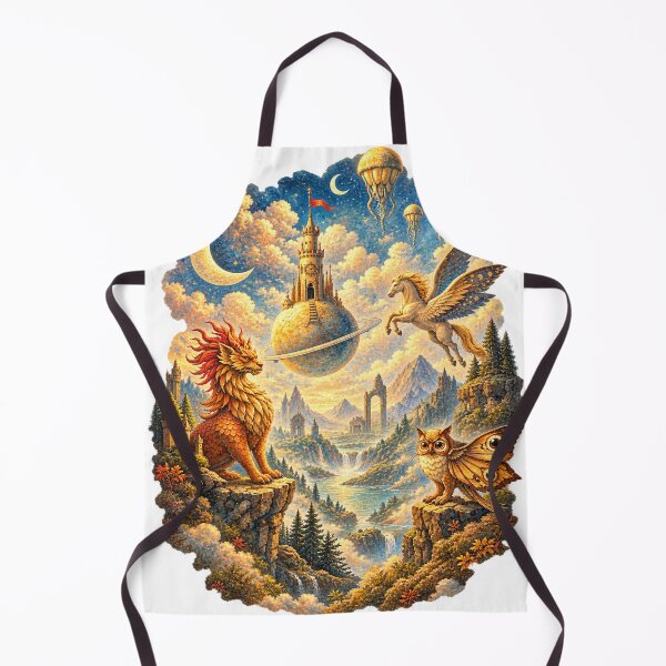 Item preview, Vintage Fantasy Kingdom – Dragon Pegasus Owl and Celestial Castle designed and sold by ChicClicker.
