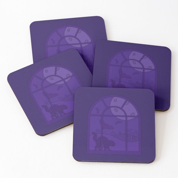 Item preview, Halloween Black Cat Watching Moon Through Gothic Window Night designed and sold by CozyLittleShop.