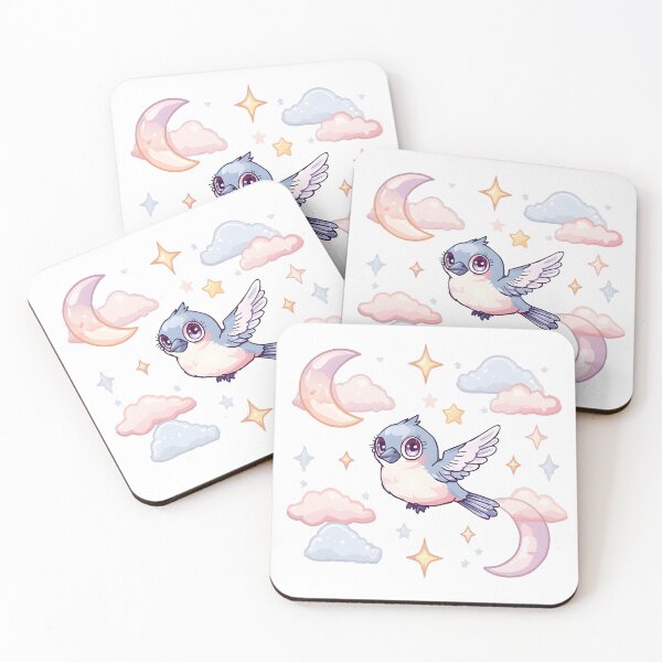 Item preview, Cute Kawaii Sparrow Flying Among Moon & Stars | Dreamy Celestial Bird | Pastel Cottagecore Aesthetic designed and sold by dreamz-world.
