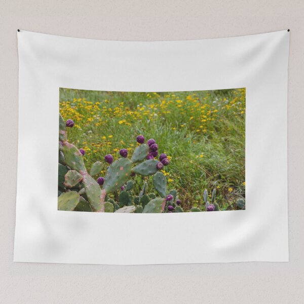 Item preview, Prickly Pear Cactus With Deep Purple Fruit In Wildflower Meadow On A Spring Day designed and sold by Nmallia.