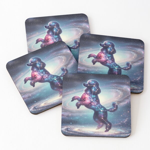 Item preview, Cosmic Poodle: The Elegant Dancing Star & Nebula Dream over the Milky Way | Fantasy Pet Art Print designed and sold by SOOstudio73.