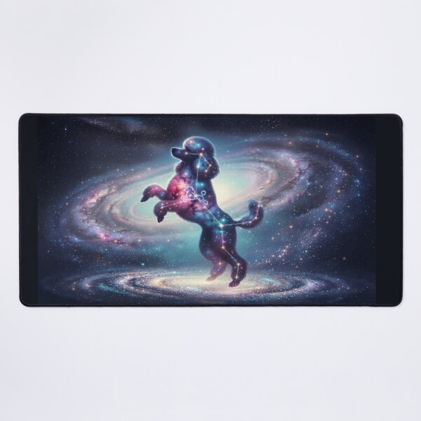 Item preview, Cosmic Poodle: The Elegant Dancing Star & Nebula Dream over the Milky Way | Fantasy Pet Art Print designed and sold by SOOstudio73.