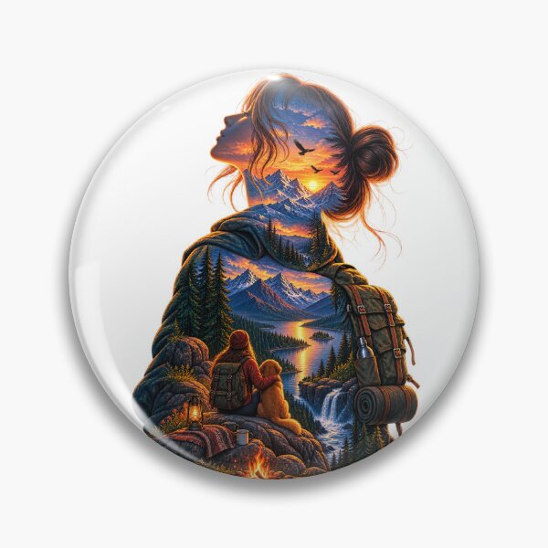 Item preview, Woman and Dog Mountain Sunset Double Exposure Illustration designed and sold by lovepower.