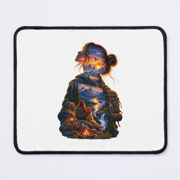 Item preview, Woman and Dog Mountain Sunset Double Exposure Illustration designed and sold by lovepower.