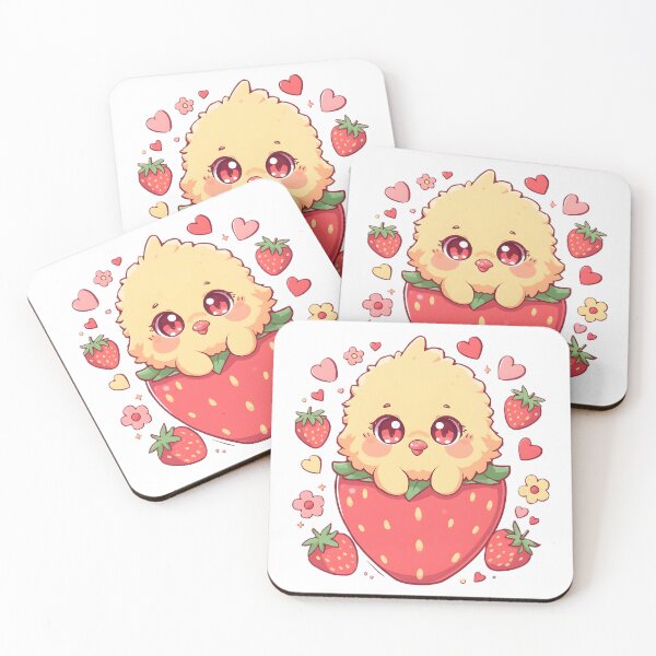 Item preview, Cute Kawaii Chick in a Giant Strawberry | Adorable Baby Bird & Berry | Cute Pink Love Aesthetic designed and sold by dreamz-world.