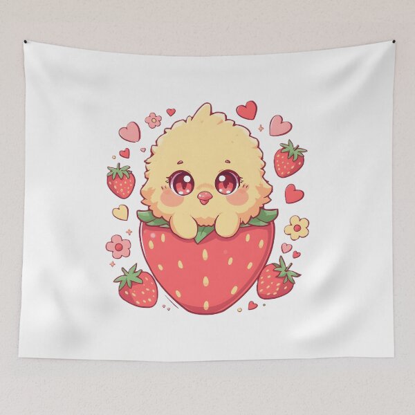 Item preview, Cute Kawaii Chick in a Giant Strawberry | Adorable Baby Bird & Berry | Cute Pink Love Aesthetic designed and sold by dreamz-world.