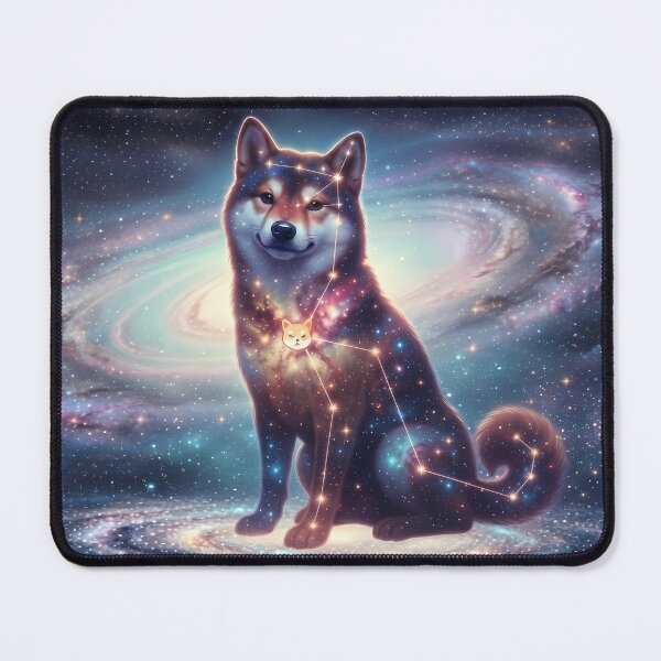 Item preview, Cosmic Shiba Inu: The Smiling Guardian & Pink Nebula Dream | Fantasy Pet Art Print designed and sold by SOOstudio73.