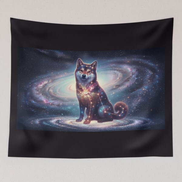 Item preview, Cosmic Shiba Inu: The Smiling Guardian & Pink Nebula Dream | Fantasy Pet Art Print designed and sold by SOOstudio73.