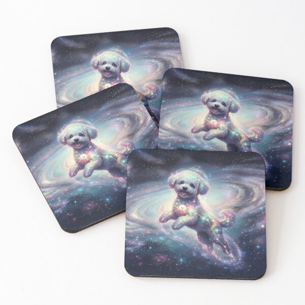 Item preview, Cosmic Bichon Frise: The Happy Jumper & Pastel Aurora Dream | Fantasy Pet Art Print designed and sold by SOOstudio73.