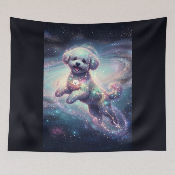 Item preview, Cosmic Bichon Frise: The Happy Jumper & Pastel Aurora Dream | Fantasy Pet Art Print designed and sold by SOOstudio73.