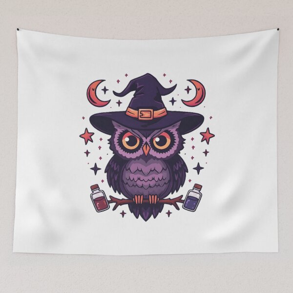 Item preview, Cute Witch Owl with Magic Potions & Crescent Moons | Kawaii Halloween Owl | Mystical Witchcore Bird designed and sold by dreamz-world.