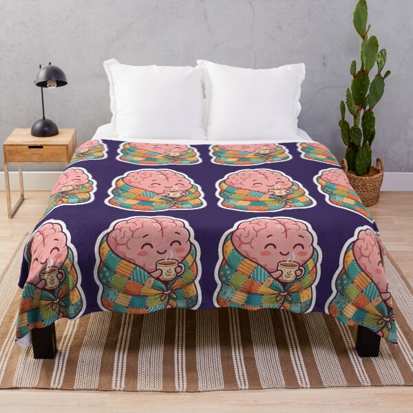 Item preview, Cozy Self Care Blanket Brain Kawaii designed and sold by Jennis Art studio.