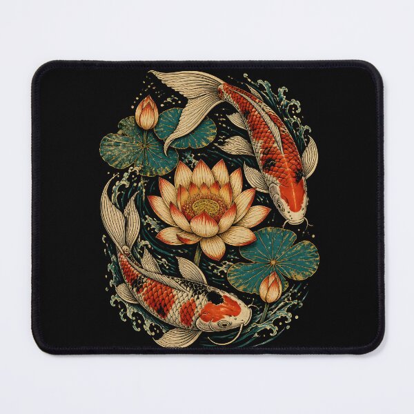 Item preview, Japanese Koi Carps Lotus Pond Yin Yang Ukiyoe Art designed and sold by GrinGalore.