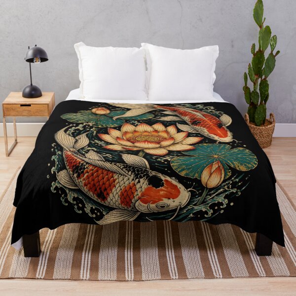 Item preview, Japanese Koi Carps Lotus Pond Yin Yang Ukiyoe Art designed and sold by GrinGalore.