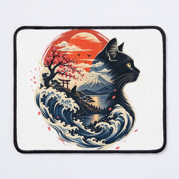 Item preview, Japanese Wave Cat Mount Fuji Vintage Illustration designed and sold by lovepower.