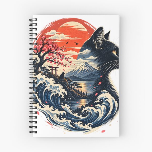 Item preview, Japanese Wave Cat Mount Fuji Vintage Illustration designed and sold by lovepower.
