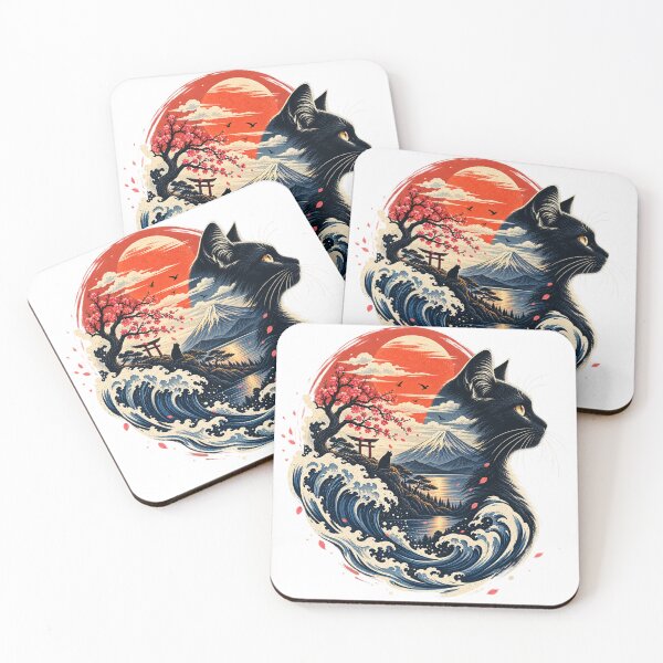 Item preview, Japanese Wave Cat Mount Fuji Vintage Illustration designed and sold by lovepower.