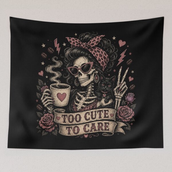 Item preview, Too Cute to Care Funny Skeleton Messy Bun Graphic designed and sold by will freed18.