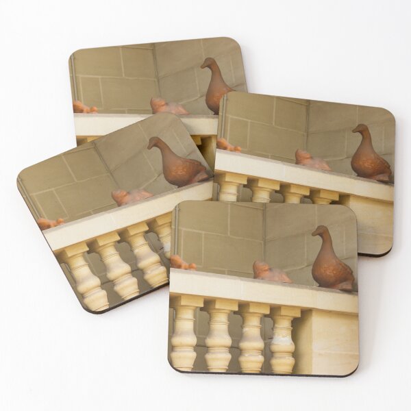 Item preview, Terracotta Duck and Small Animal Figurines on Stone Balcony Balustrade in Warm Light designed and sold by Nmallia.