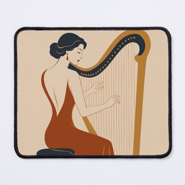 Item preview, Crimson Rhapsody | Elegant Harpist Art Deco Print | Classical Music Art | Harp Player Print designed and sold by Studio pod Burom.