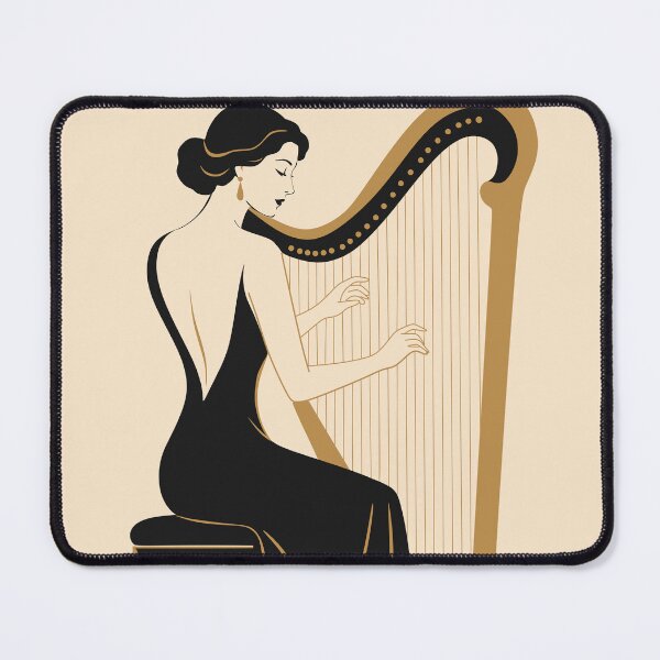 Item preview, Golden Strings | Elegant Harpist Art | Art Deco Music Print | Black & Gold Harp Print designed and sold by Studio pod Burom.