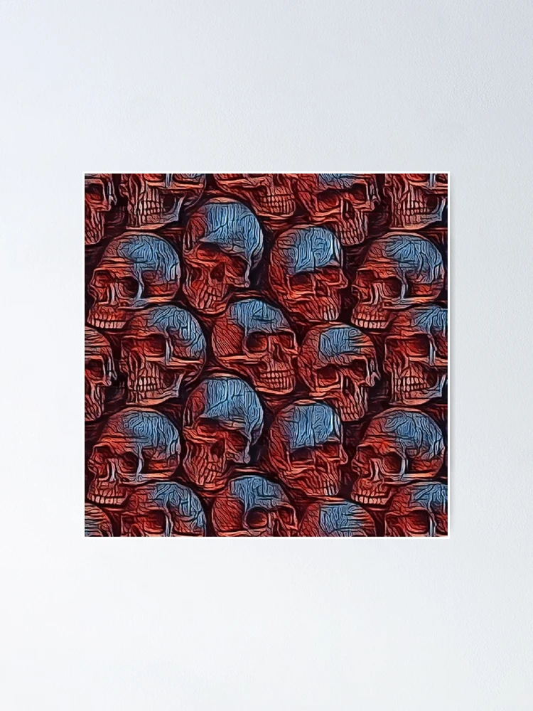 Aperçu 1 sur 3. Poster avec l'œuvre Crânes Rouges Bleus Gothique créée et vendue par Le Chantier.