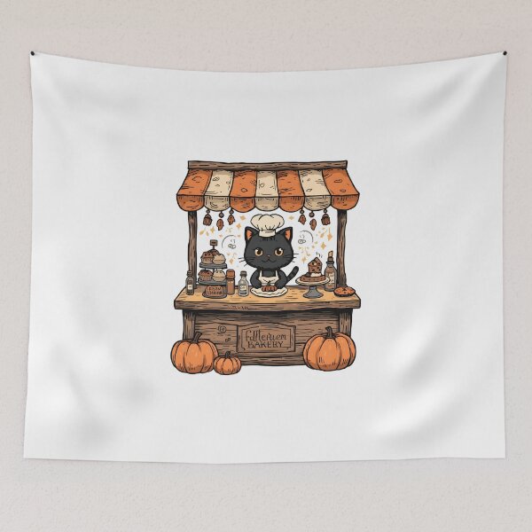 Item preview, Cute Black Cat Halloween Bakery – Kawaii Witchy Pumpkin Autumn Bakery T-Shirt & Sticker designed and sold by ColorClouds.