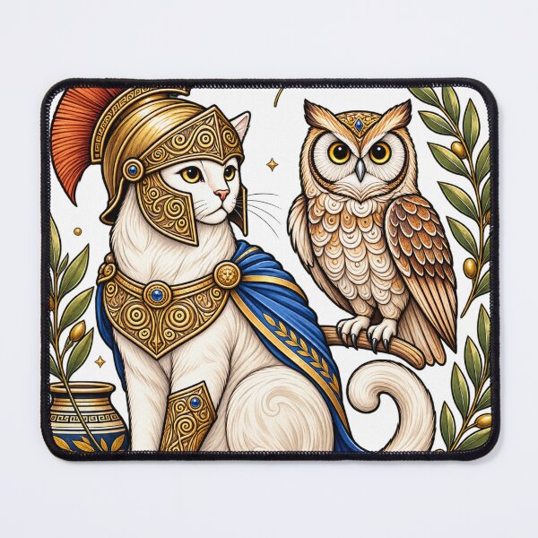 Item preview, Athena Cat Goddess with Owl – Greek Wisdom and Warrior Mythology Art designed and sold by ChicClicker.