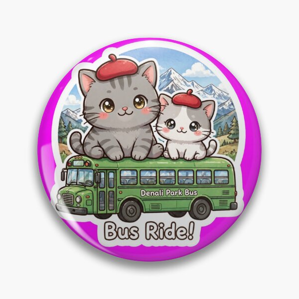 Item preview, Junior and Freda Denali Park Bus Ride Sticker - Cute Kawaii Cats on Alaska Tour Bus with Mountains designed and sold by MAISON SYLVIE.