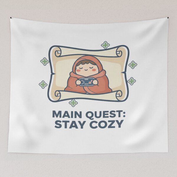 Aperçu de l'œuvre Main Quest: Stay Cozy - T-Shirt Gamer RPG créée et vendue par Art&Fun.