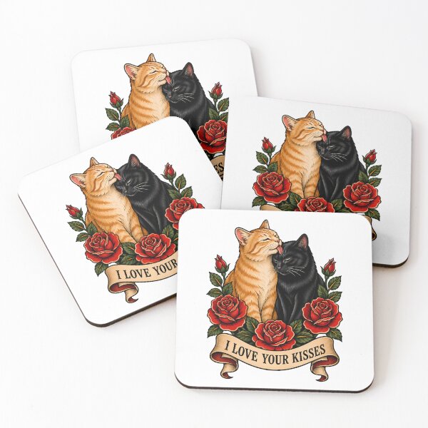 Item preview, I Love Your Kisses Cats Traditional Tattoo Art designed and sold by Old's Cool Cat Studio.