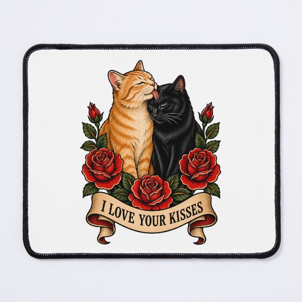 Item preview, I Love Your Kisses Cats Traditional Tattoo Art designed and sold by Old's Cool Cat Studio.