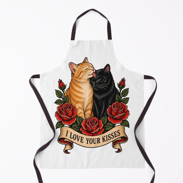 Item preview, I Love Your Kisses Cats Traditional Tattoo Art designed and sold by Old's Cool Cat Studio.